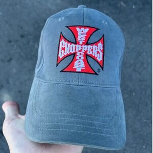 Y2K West Coast Choppers Hat Grey/Red/White Jesse James Biker Hat Embroidered VTG
